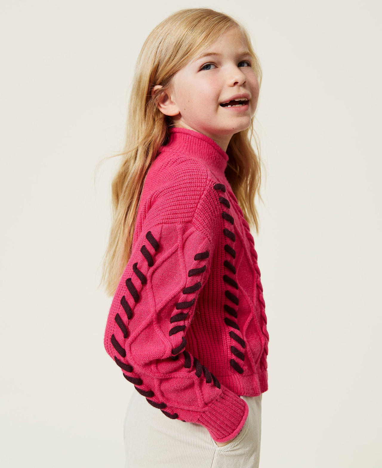 Turtleneck jumper with cable and diamond knit