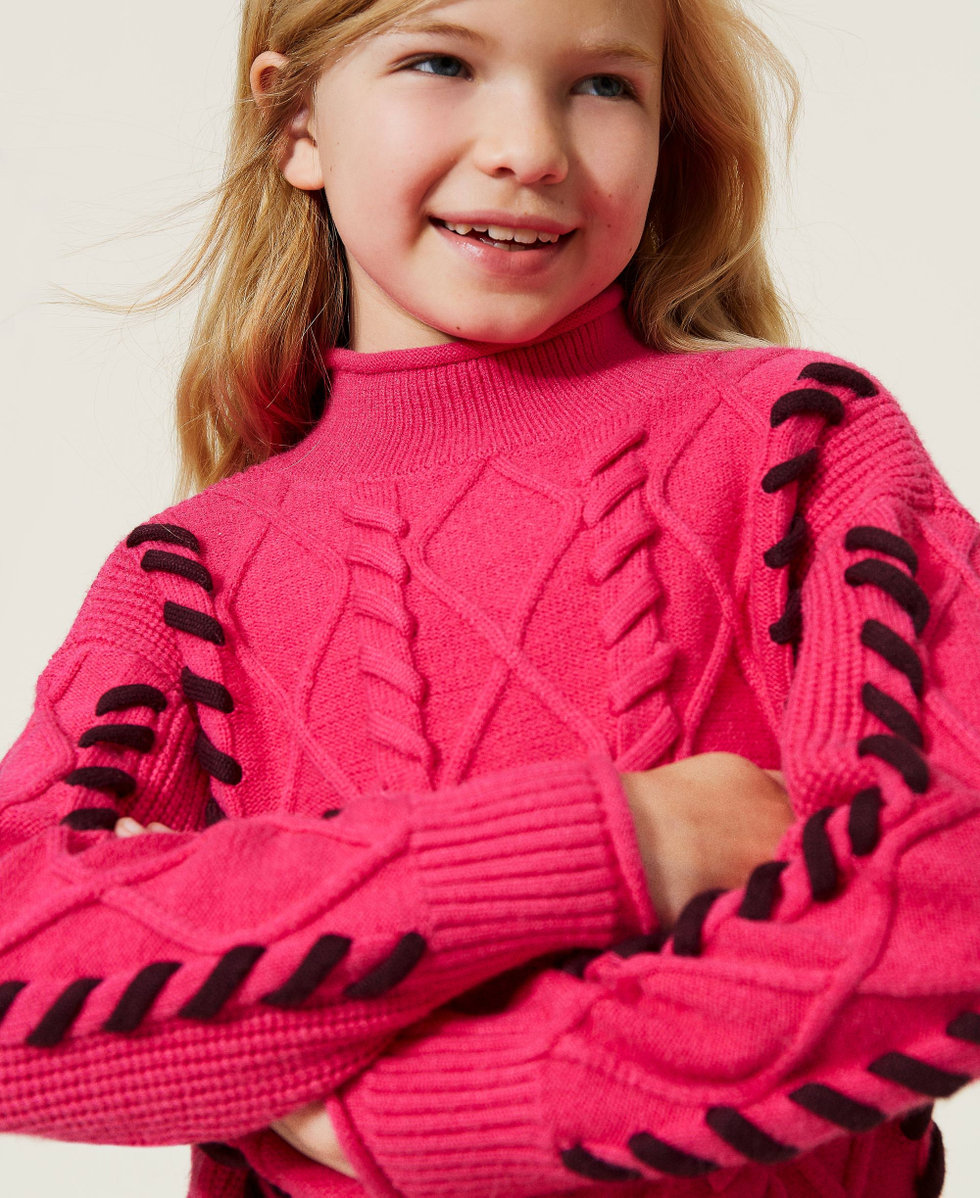 Maglia lupetto con trecce e rombi Bambina Fucsia TWINSET Milano