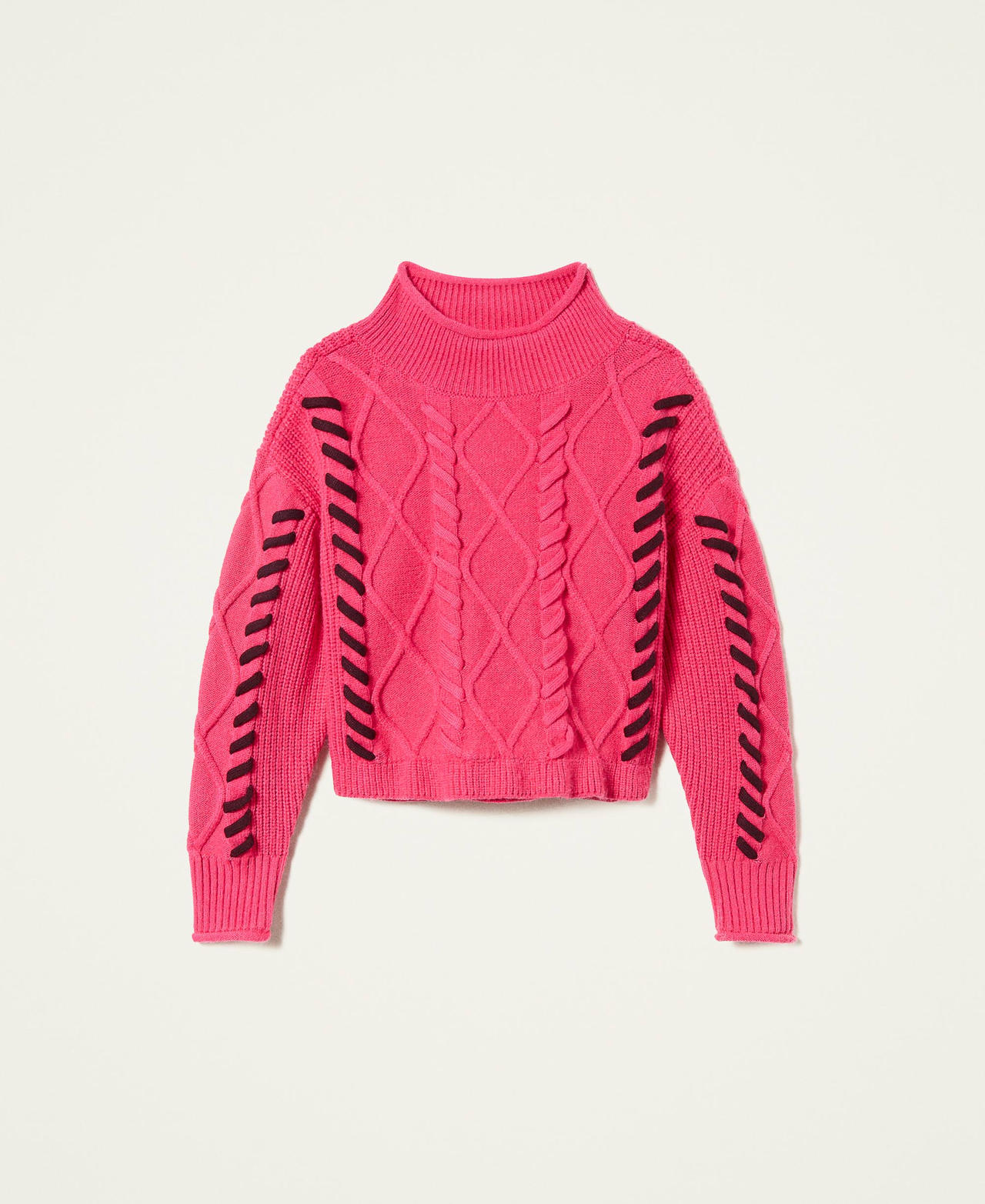 Turtleneck jumper with cable and diamond knit