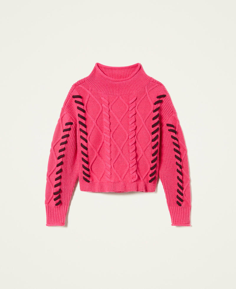 Turtleneck jumper with cable and diamond knit