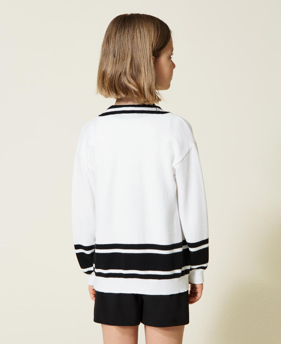 Cardigan and top with stripes Bicolour Off White / Black Girl 222GJ307A-05
