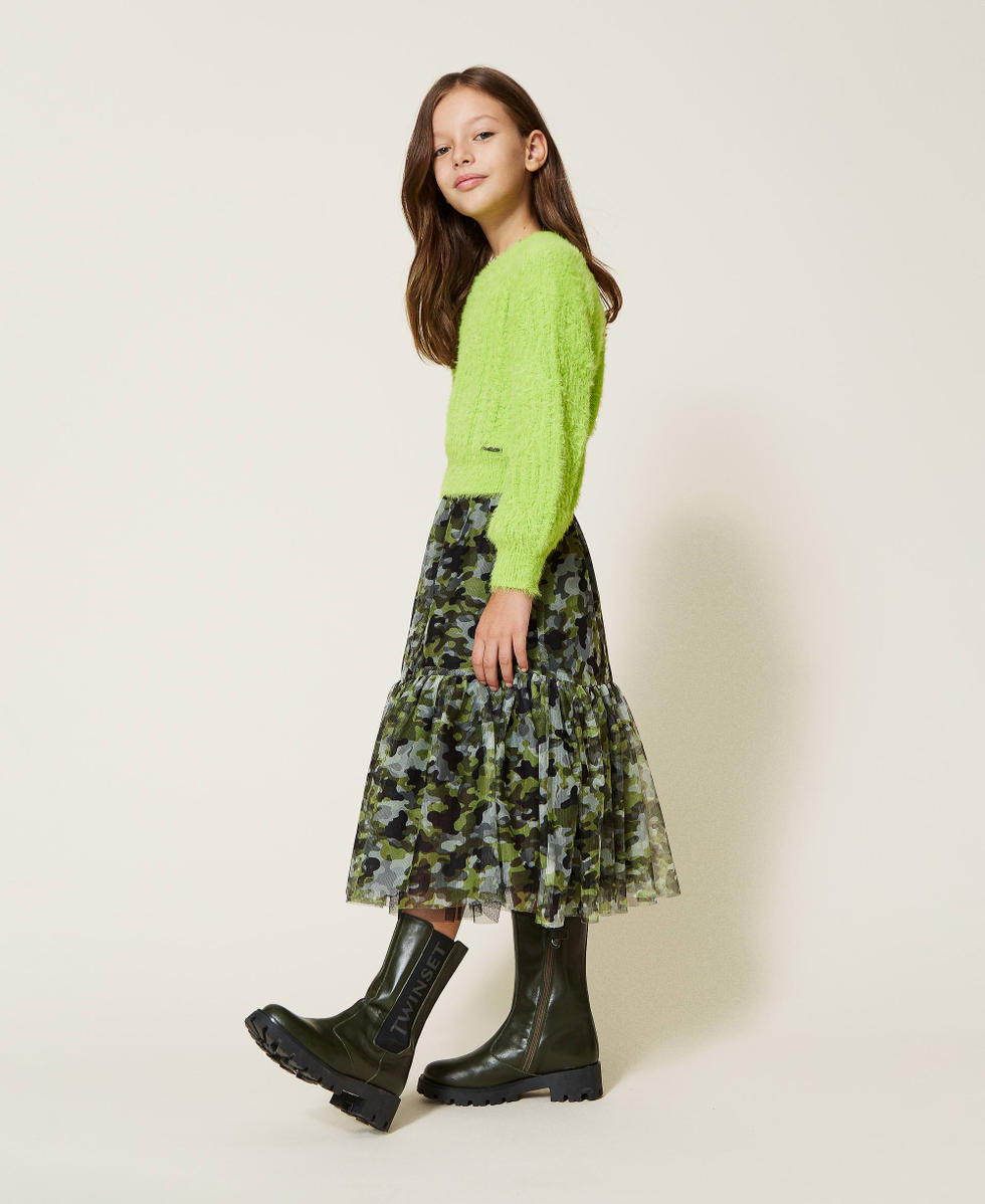 Fur stitch jumper with cable knits