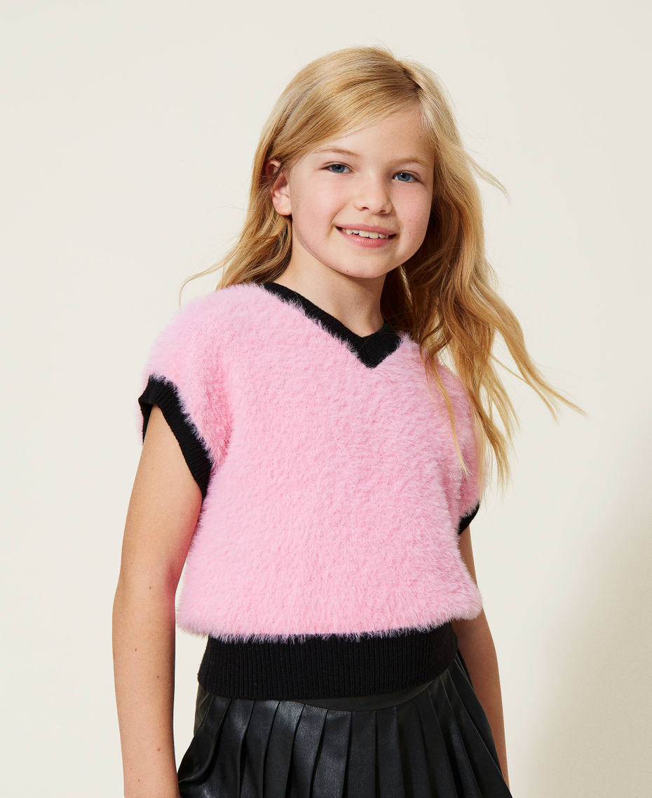 Fur stitch knitted gilet "Sunrise" Pink Girl 222GJ308E-01