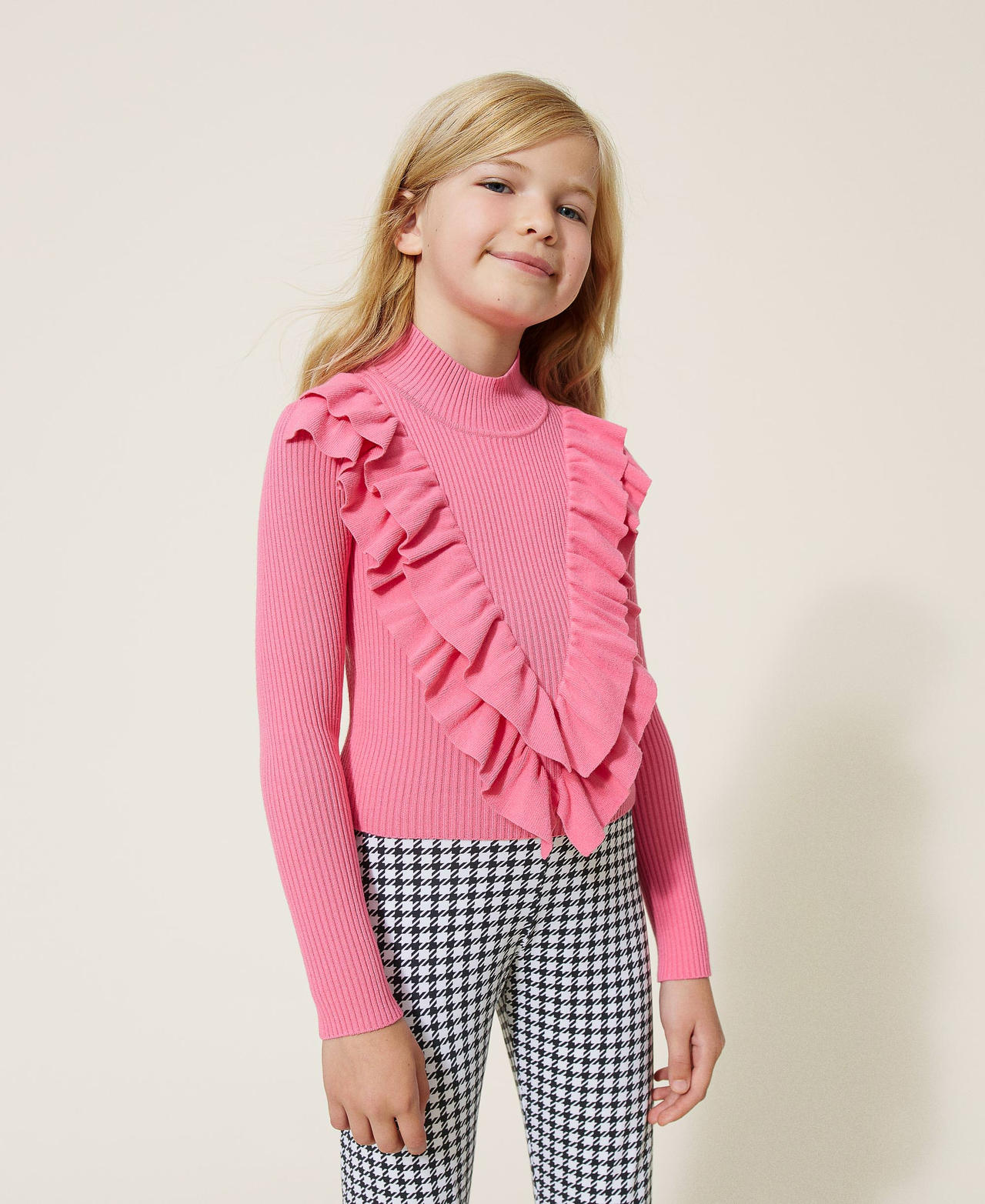 Pink ruffle jumper new arrivals