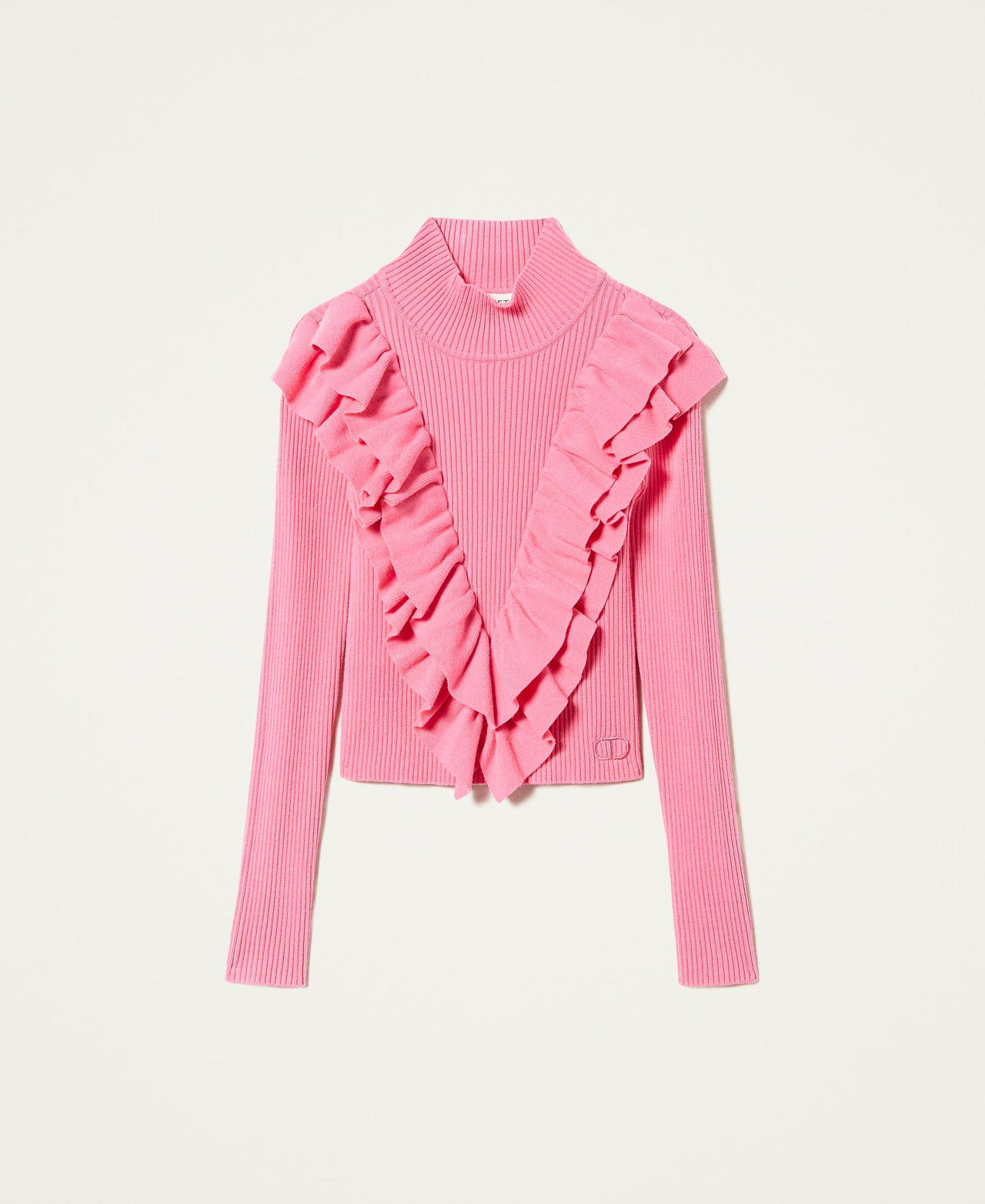 Jersey de cuello alto con volantes