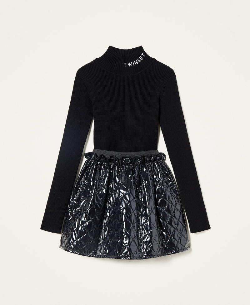 Ribbed turtleneck and diamond-patterned skirt Black Girl 222GJ3092-0S
