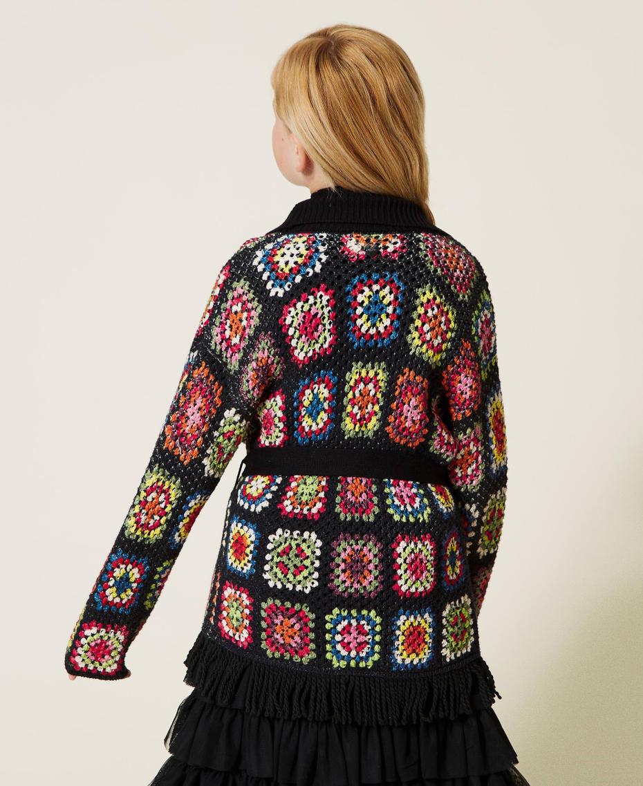 Multicoloured crochet-like cardigan Multicolour Black Girl 222GJ309A-03