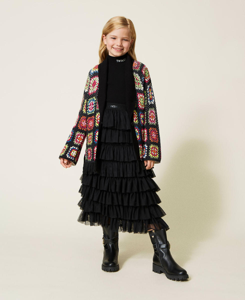 Multicoloured crochet-like cardigan Girl, Black | TWINSET Milano