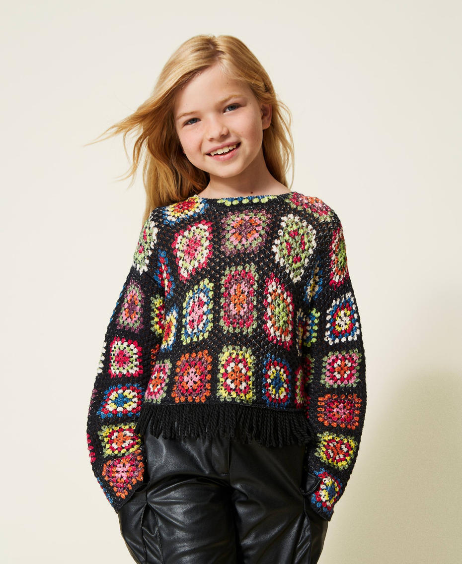 Pull effet crochet multicolore