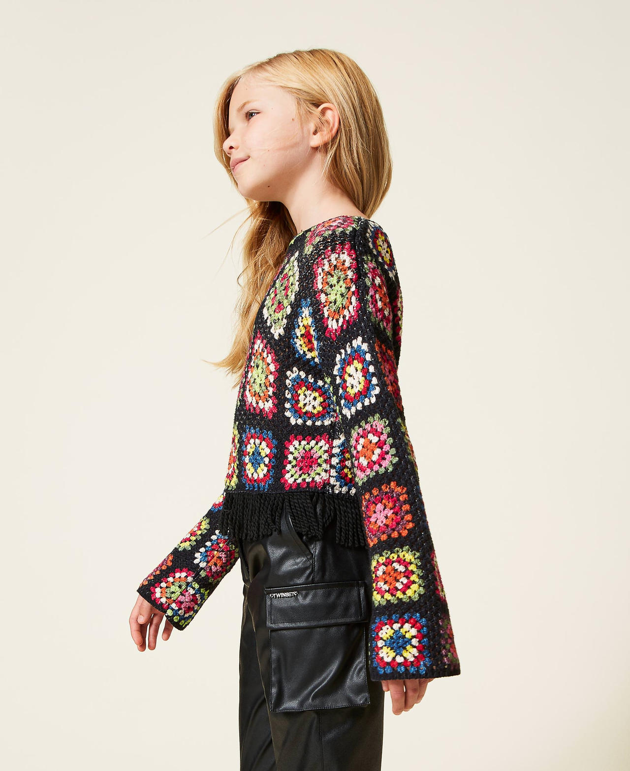 Multicoloured crochet-like jumper Multicolour Black Girl 222GJ309B-02