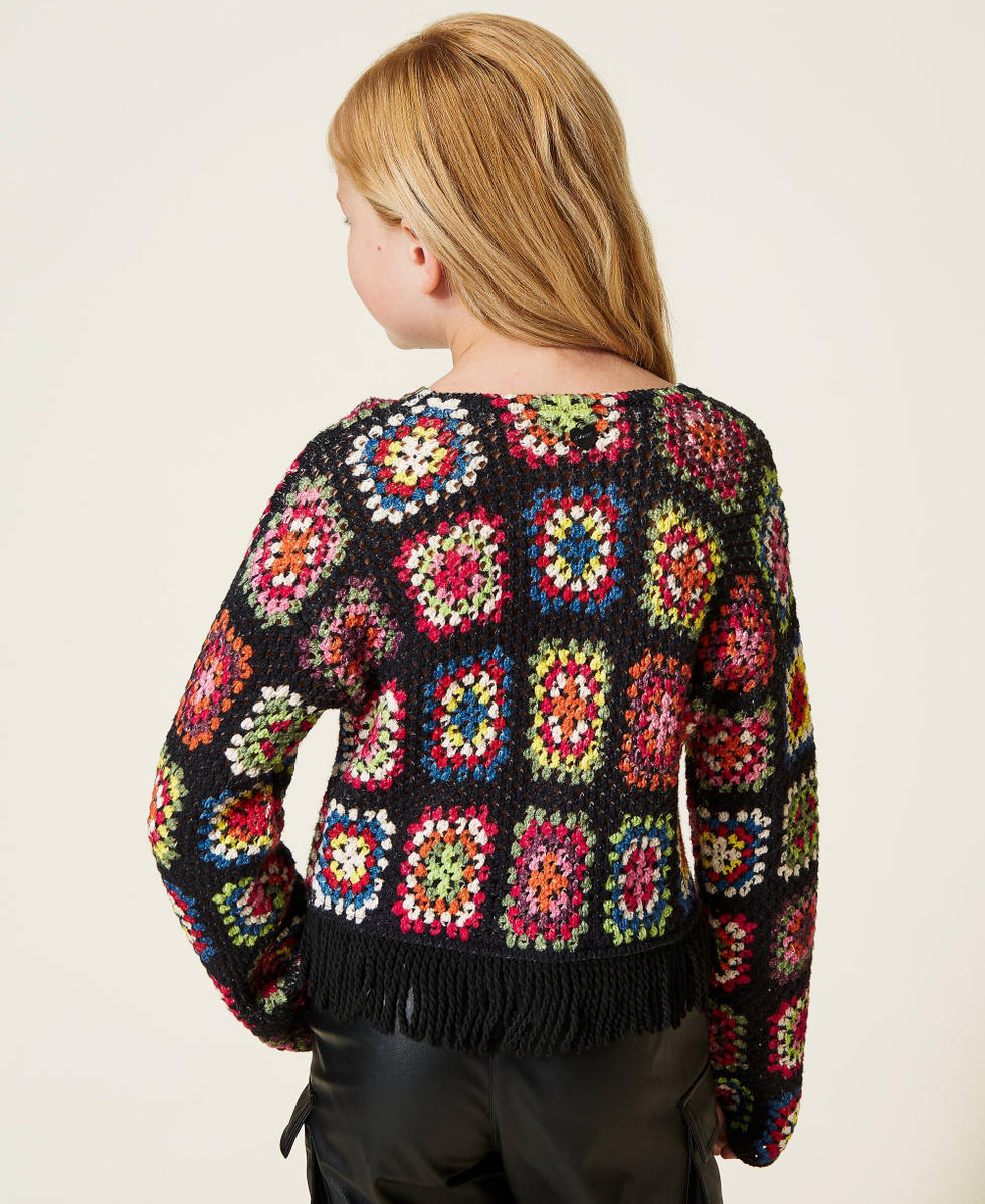 Mehrfarbiger Pullover in H&auml;keloptik