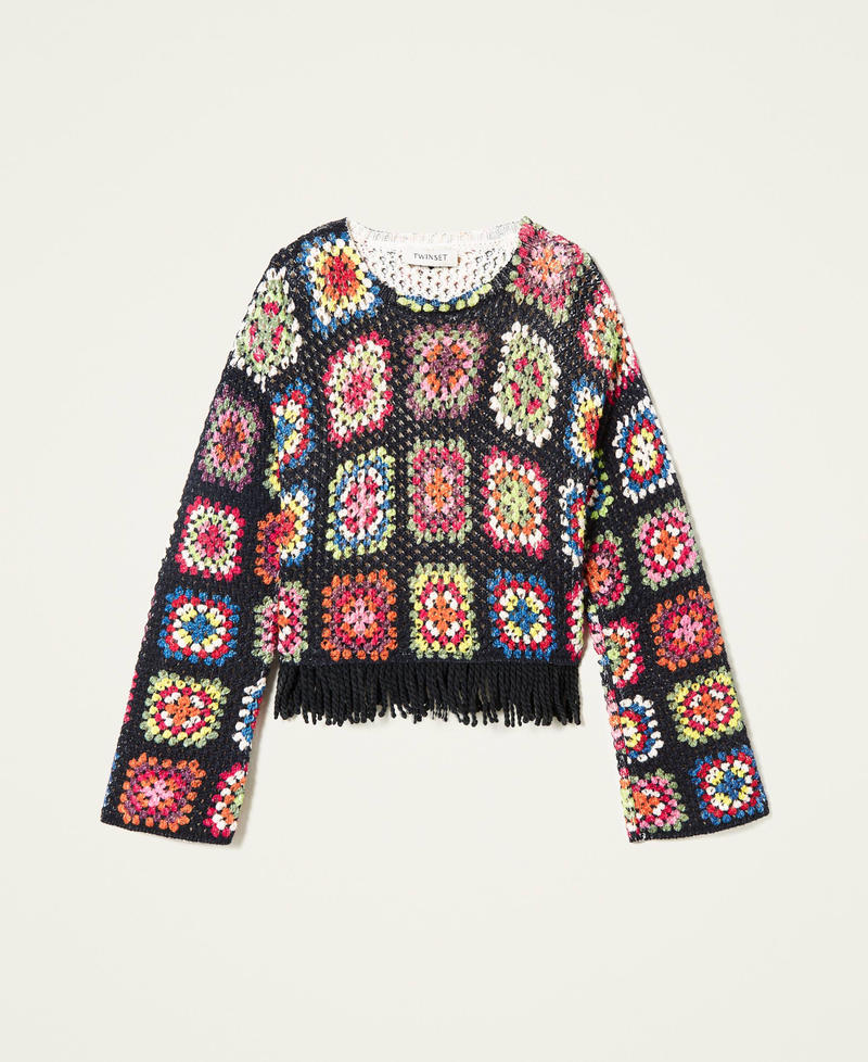 Mehrfarbiger Pullover in Häkeloptik Multicolour Schwarz Mädchen 222GJ309B-0S