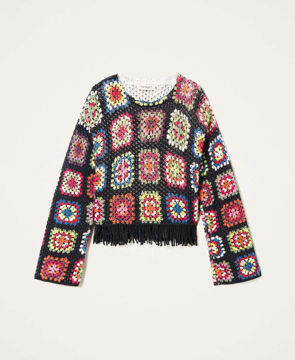 Mehrfarbiger Pullover in H&auml;keloptik