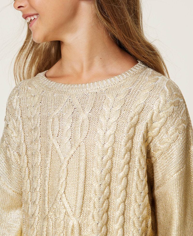 Laminated cable knit jumper Pale Gold Girl 222GJ3100-04