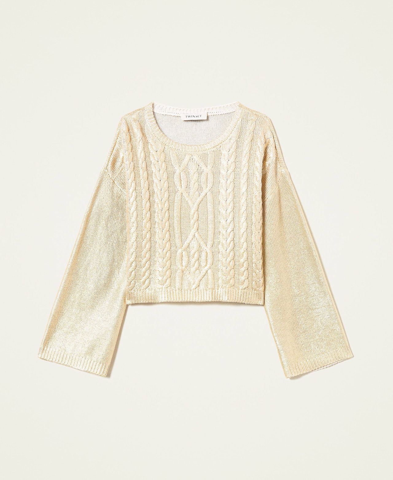 Laminated cable knit jumper Pale Gold Girl 222GJ3100-0S