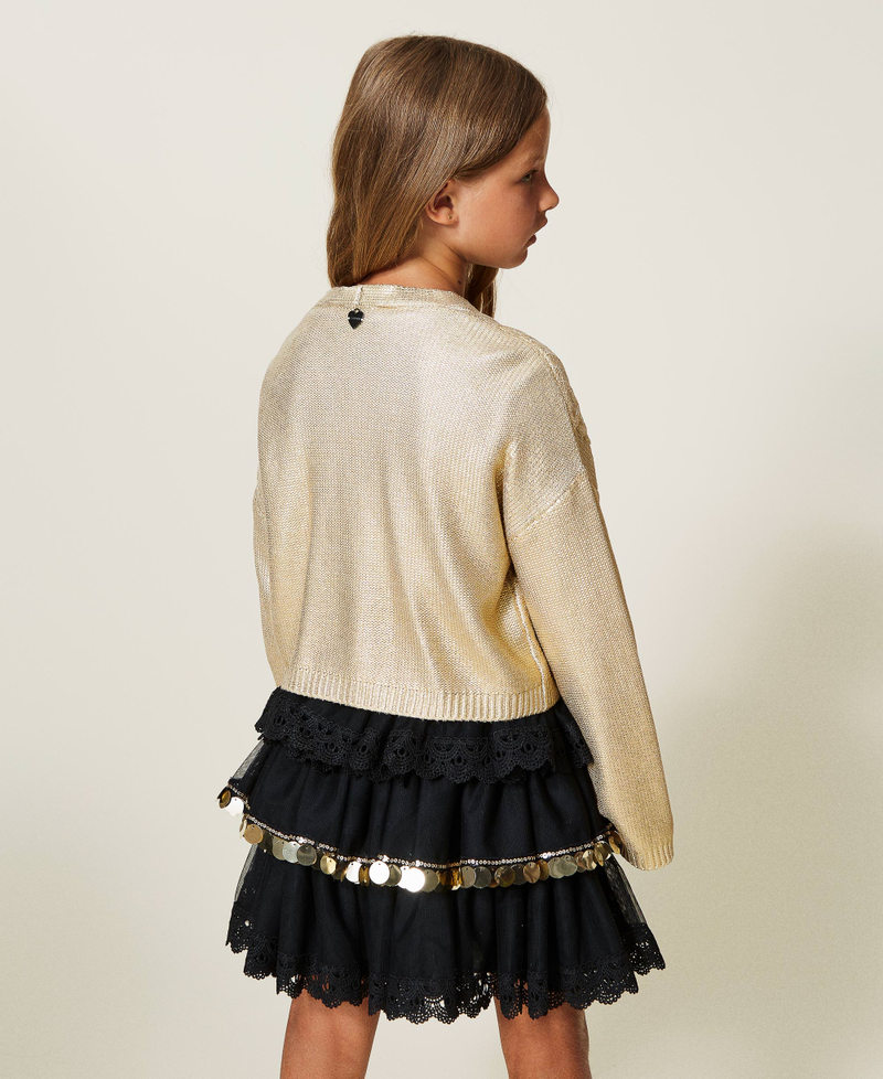 Laminated cable knit cardigan