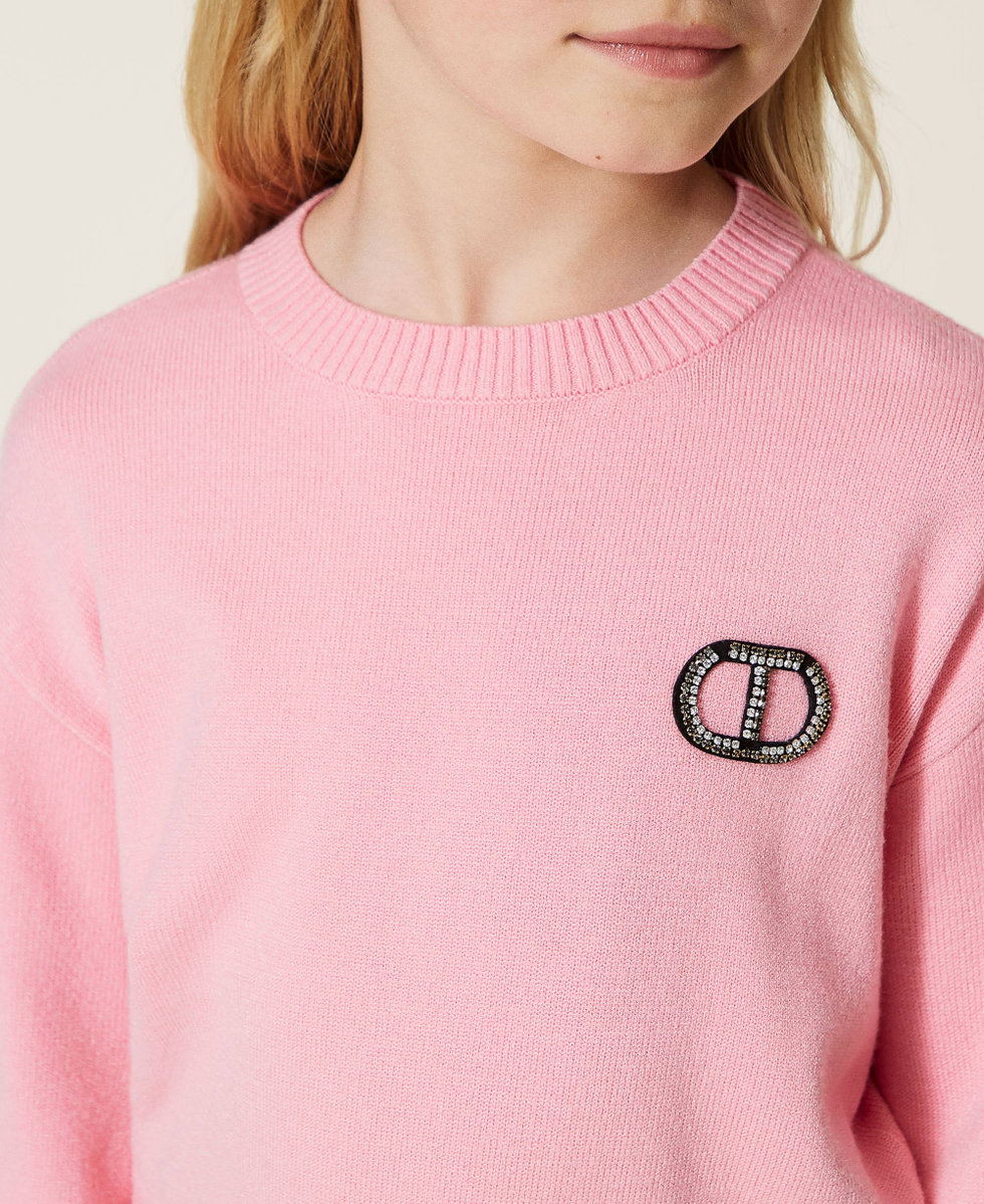Maglia con logo in strass Bambina Rosa TWINSET Milano