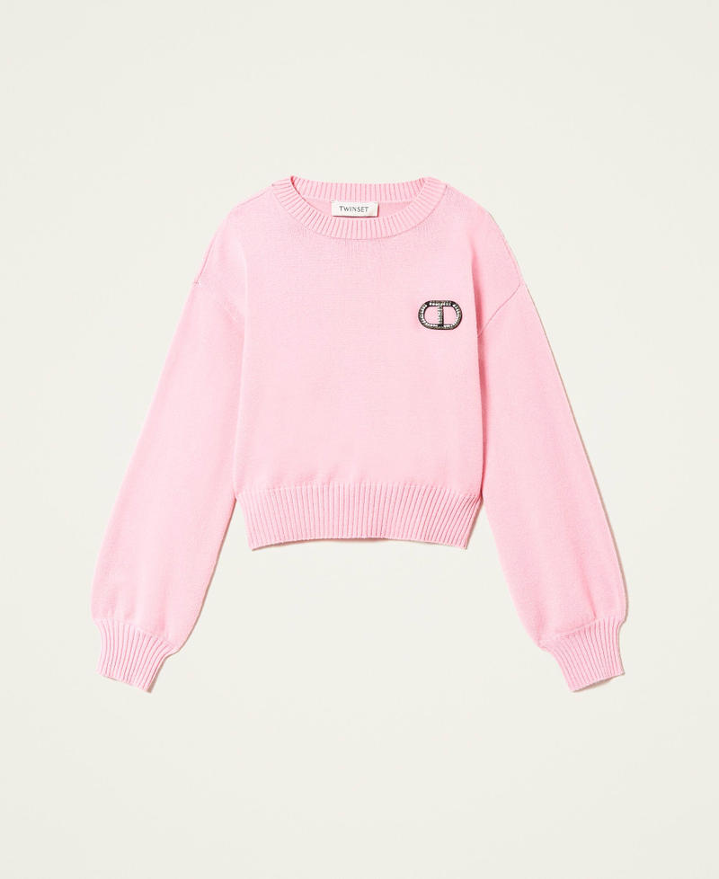 Pullover mit Strasslogo „Aurora Pink“-Rosa Mädchen 222GJ318A-0S
