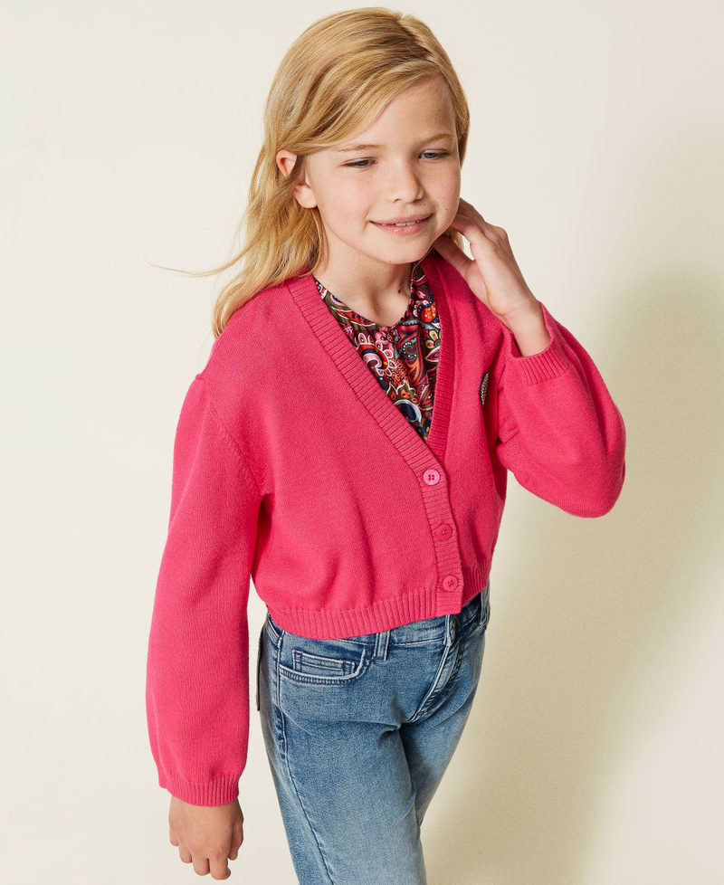 Cardigan with rhinestone logo