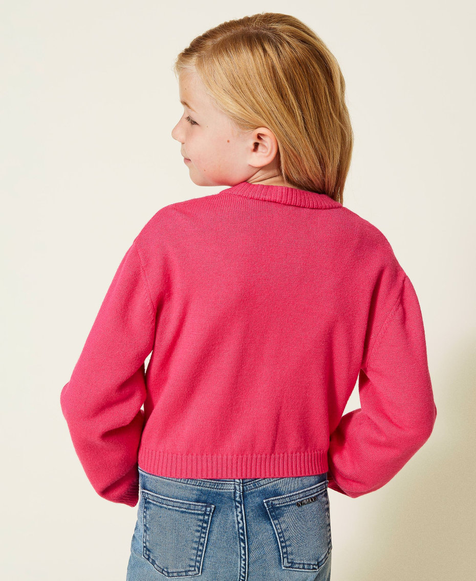 Cardigan with rhinestone logo