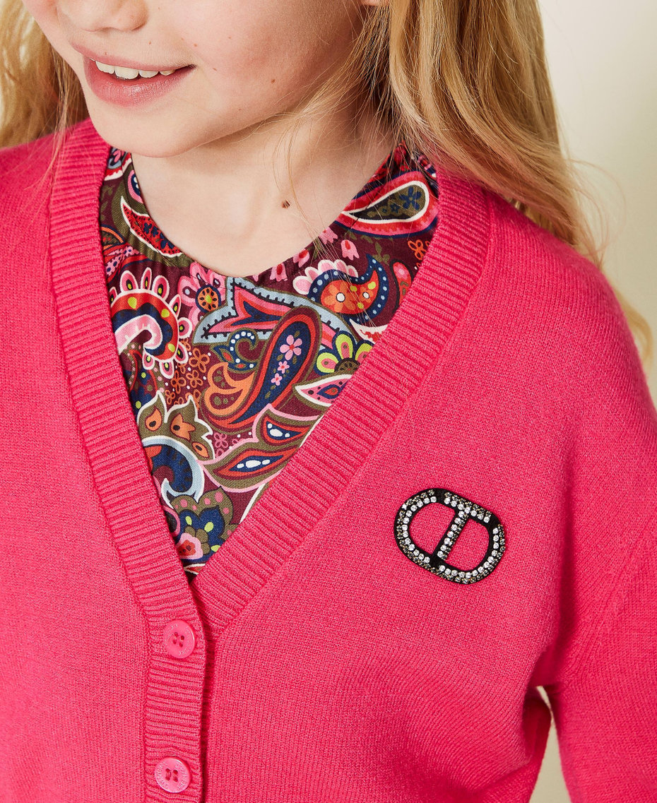 Cardigan with rhinestone logo