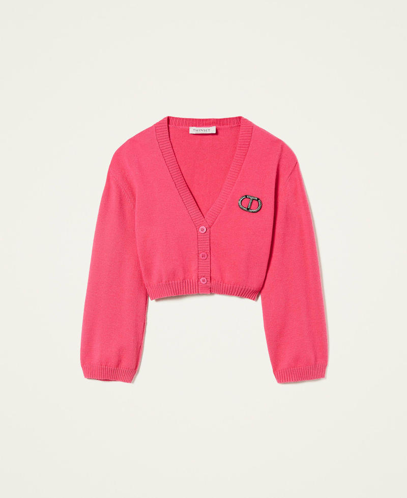 Cardigan with rhinestone logo