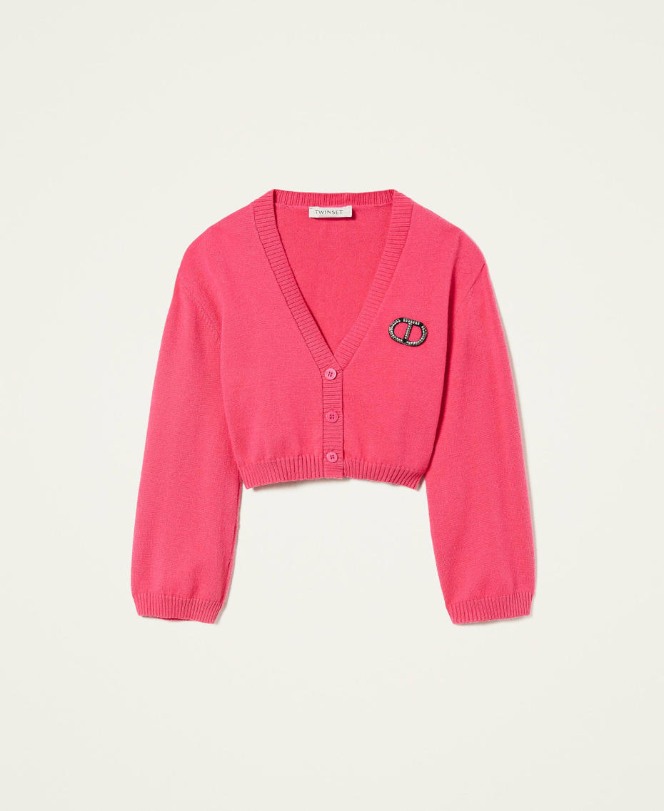 Cardigan with rhinestone logo