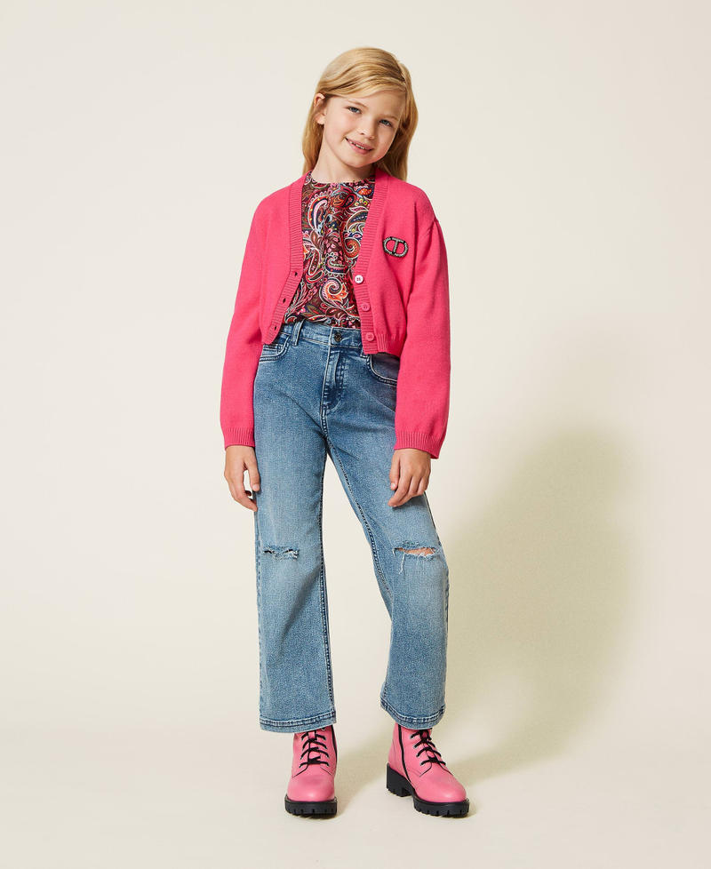 Cardigan with rhinestone logo