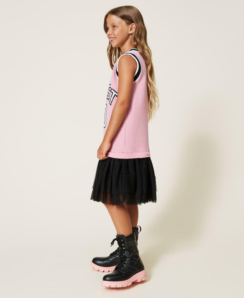 Knitted dress with logo and tulle Two-tone "Sunrise" Pink / Black Girl 222GJ3191-02
