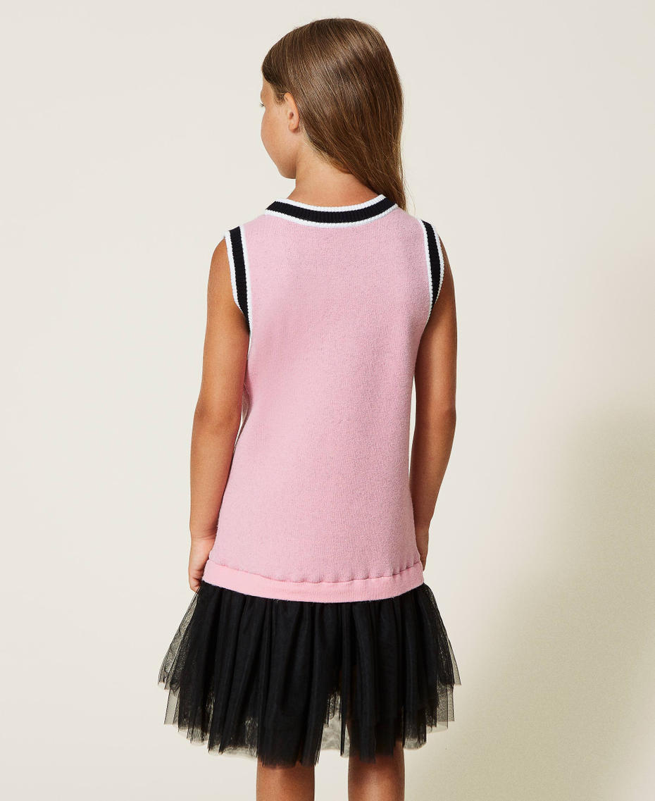 Knitted dress with logo and tulle Two-tone "Sunrise" Pink / Black Girl 222GJ3191-04