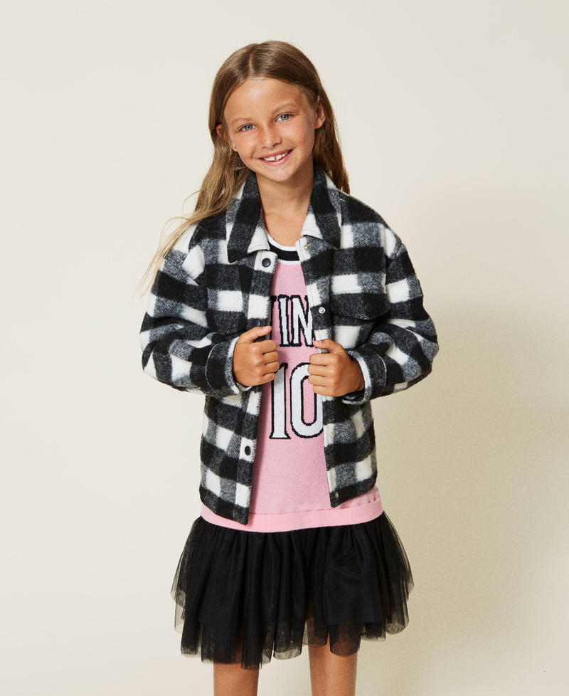 Knitted dress with logo and tulle Two-tone "Sunrise" Pink / Black Girl 222GJ3191-0T