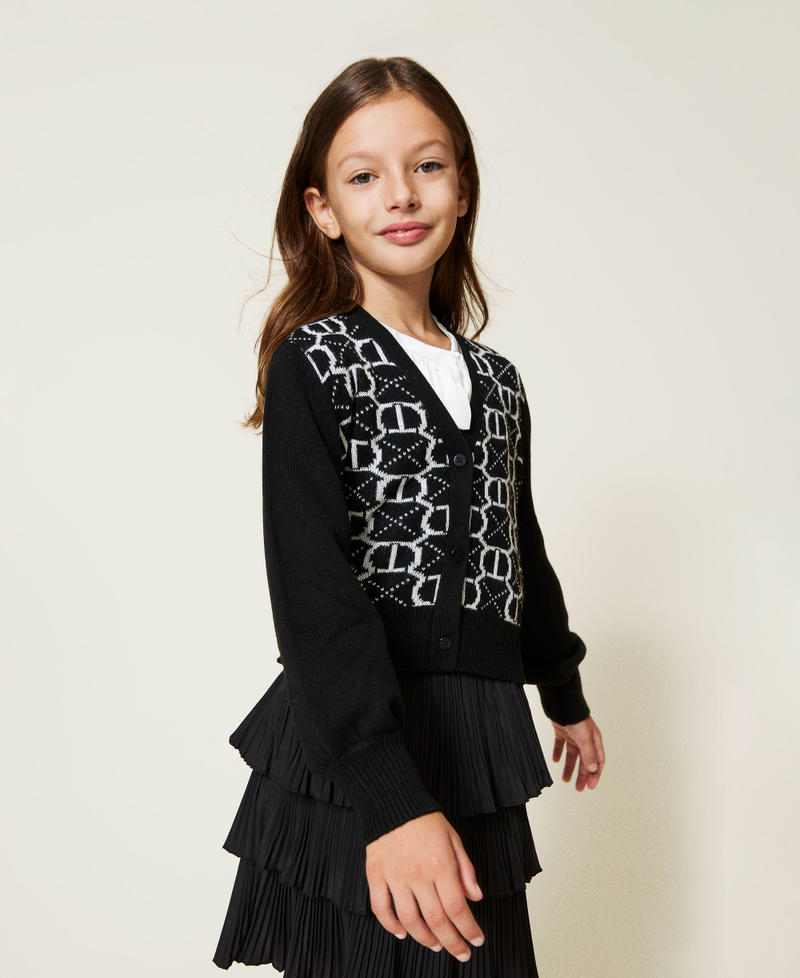 Jacquard cardigan with all over logo Black / Off White Jacquard Oval T Girl 222GJ3217-02