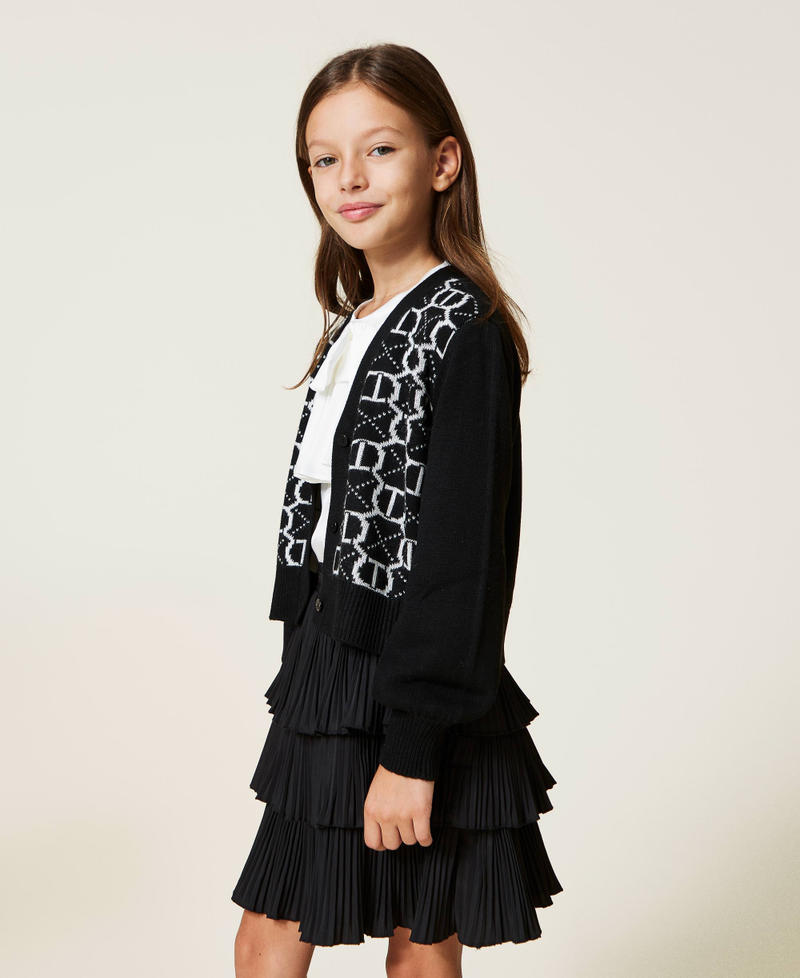 Jacquard cardigan with all over logo Black / Off White Jacquard Oval T Girl 222GJ3217-03