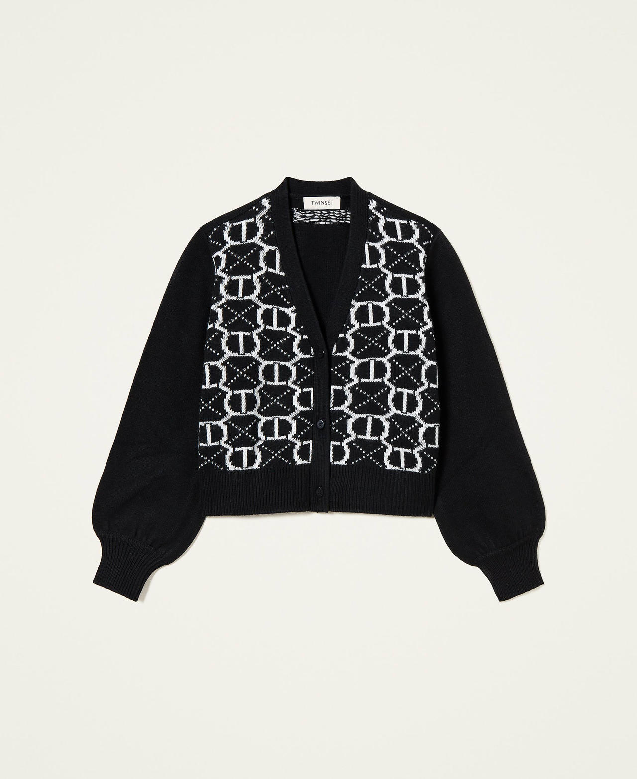 Jacquard cardigan with all over logo