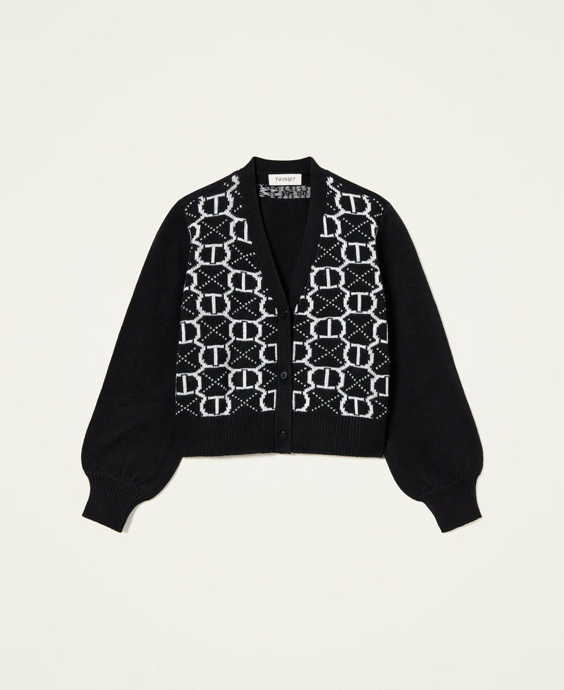 Jacquard cardigan with all over logo Black / Off White Jacquard Oval T Girl 222GJ3217-0S