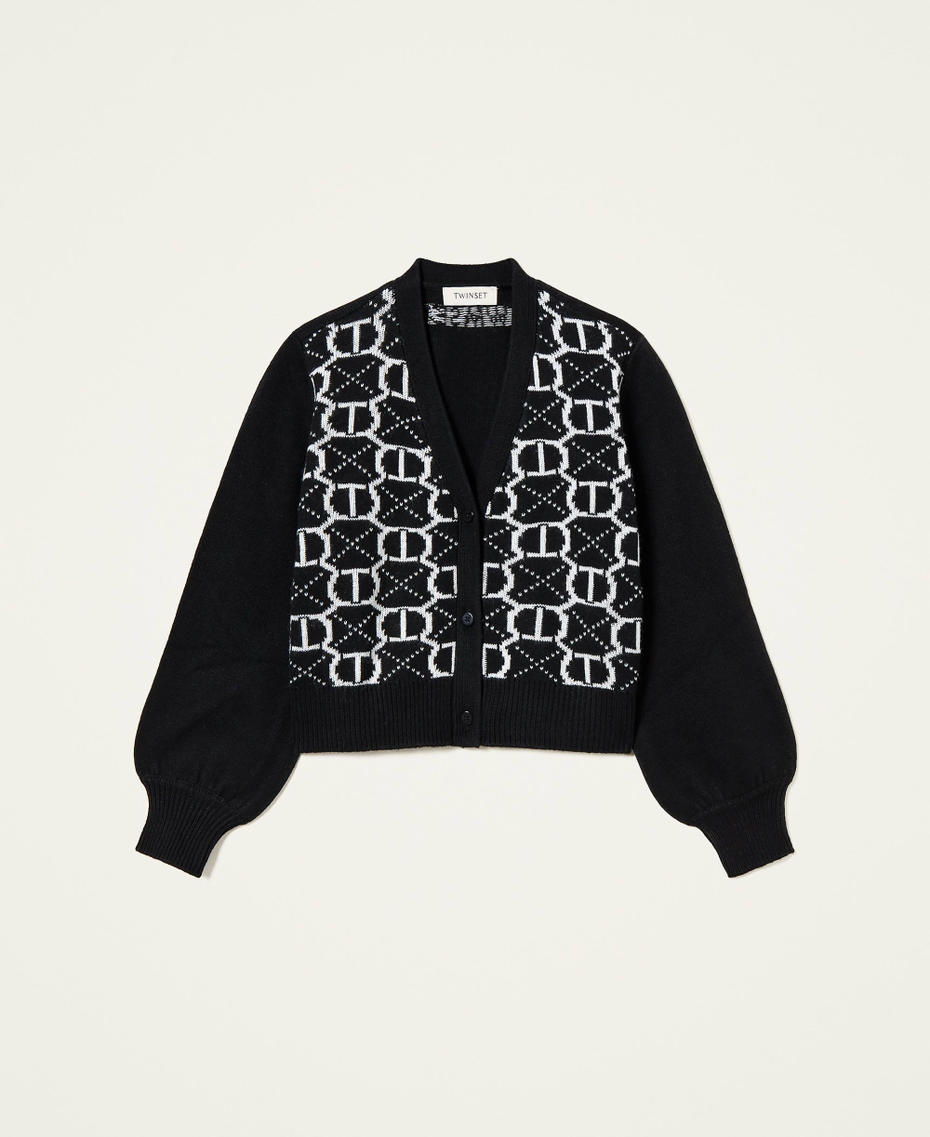 Jacquard cardigan with all over logo Black / Off White Jacquard Oval T Girl 222GJ3217-0S
