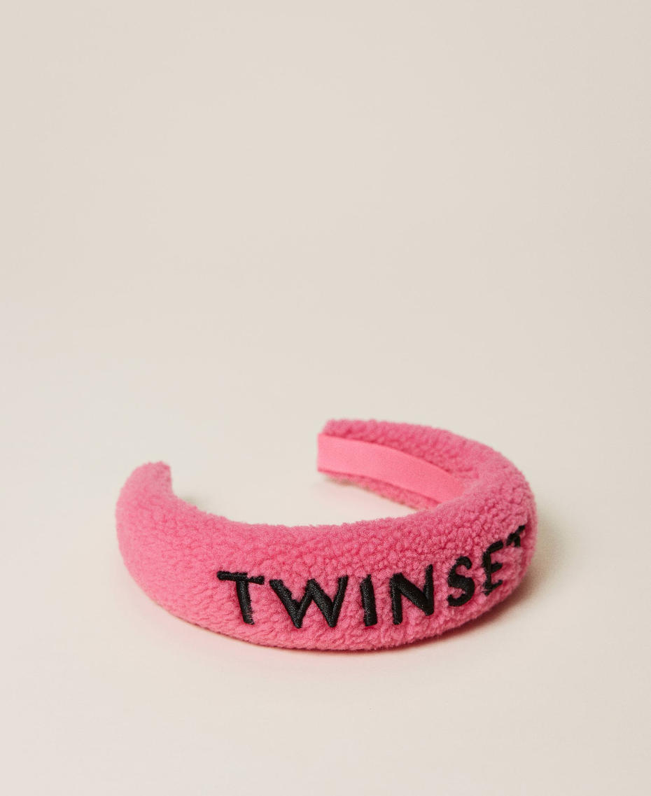 Faux fur headband with logo