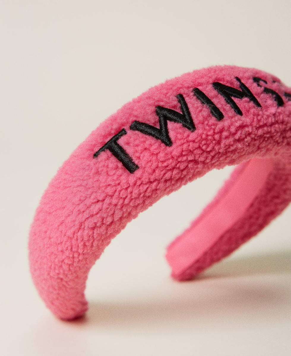 Faux fur headband with logo Girl, Pink | TWINSET Milano
