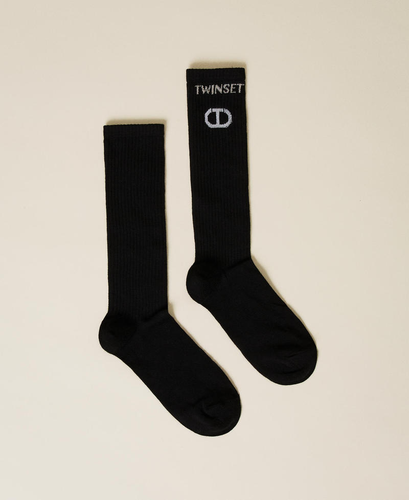 Махровые носки с логотипом из люрекса Черный Девочка 222GJ4560-01