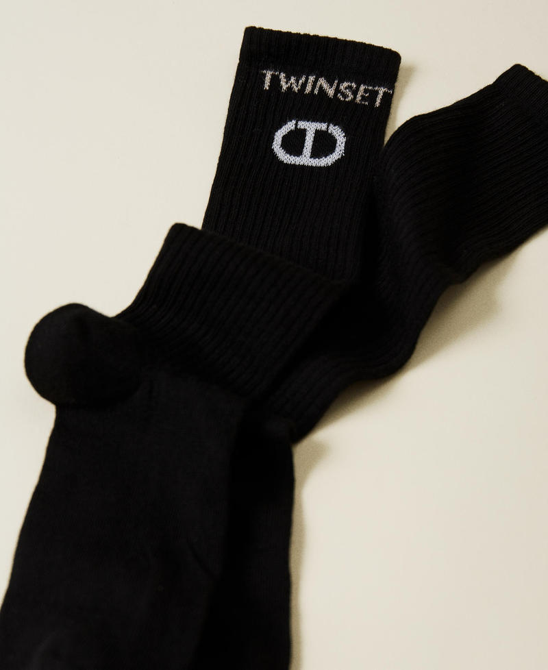 Махровые носки с логотипом из люрекса Черный Девочка 222GJ4560-02