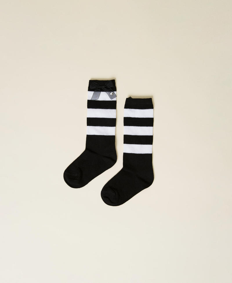 Chaussettes rayées avec nœud Rayures Blanc Cassé / Noir Fille 222GJ4600-01