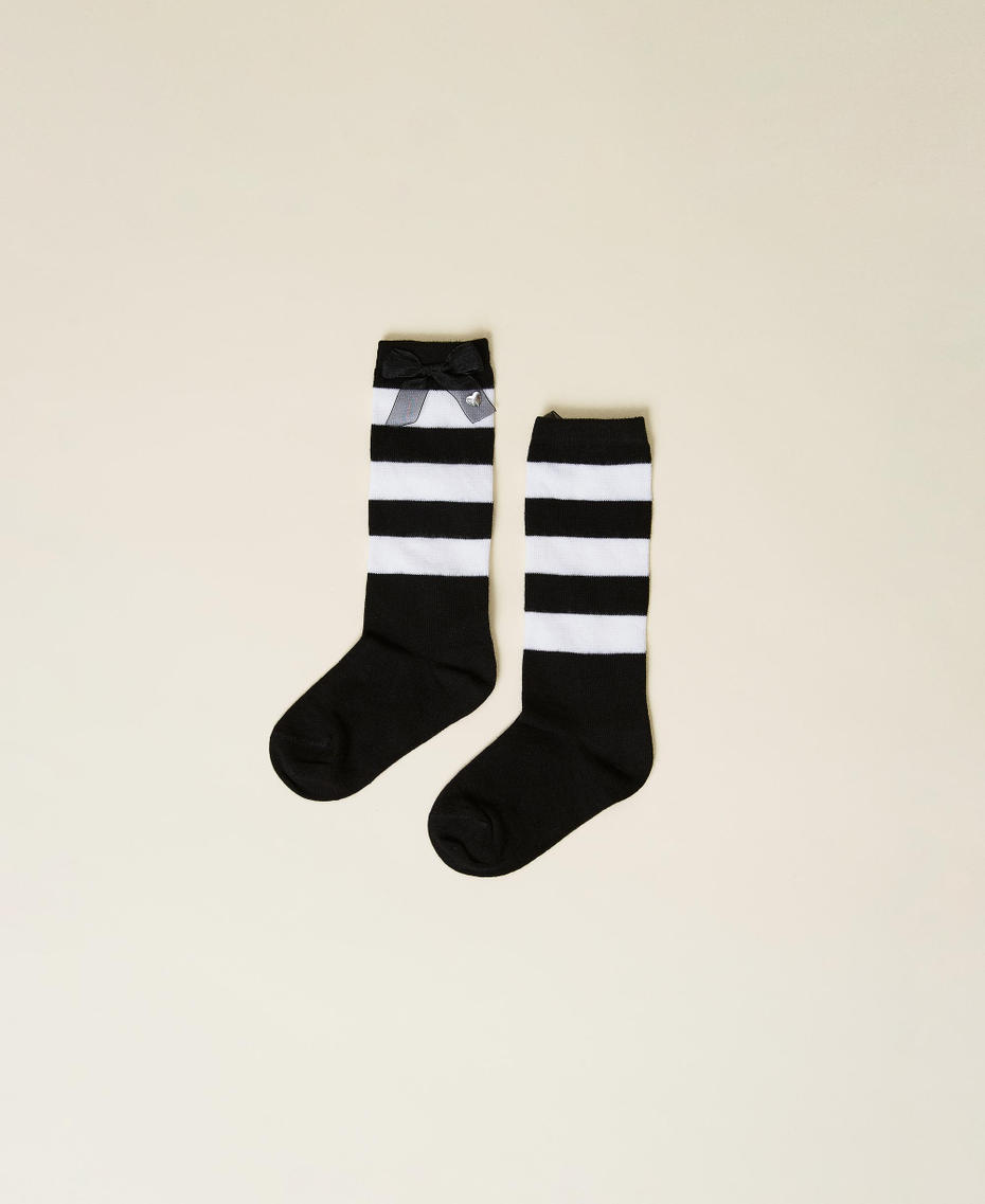 Striped socks with bow Off White / Black Stripes Girl 222GJ4600_05998_01