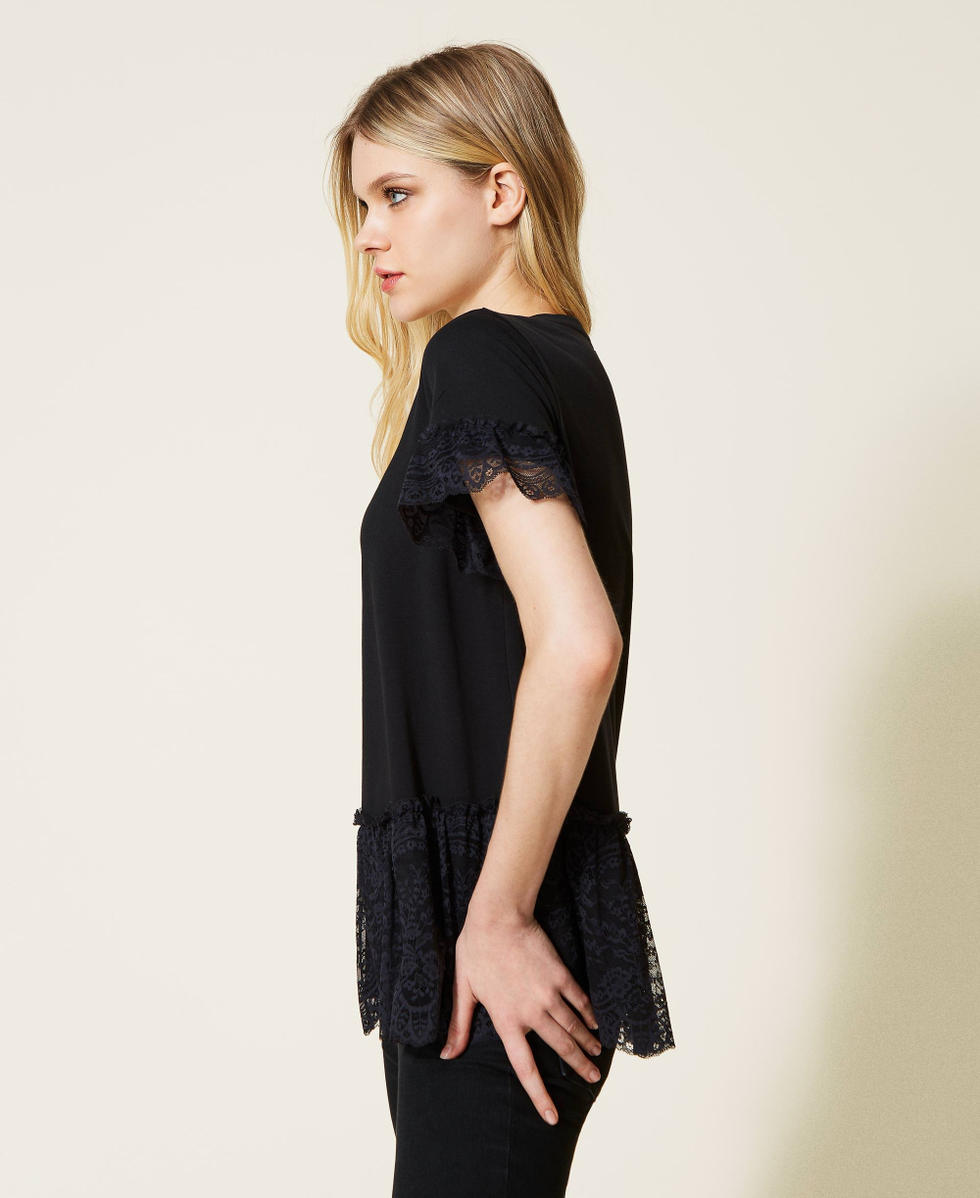 T shirt con balze in pizzo Donna Nero TWINSET Milano