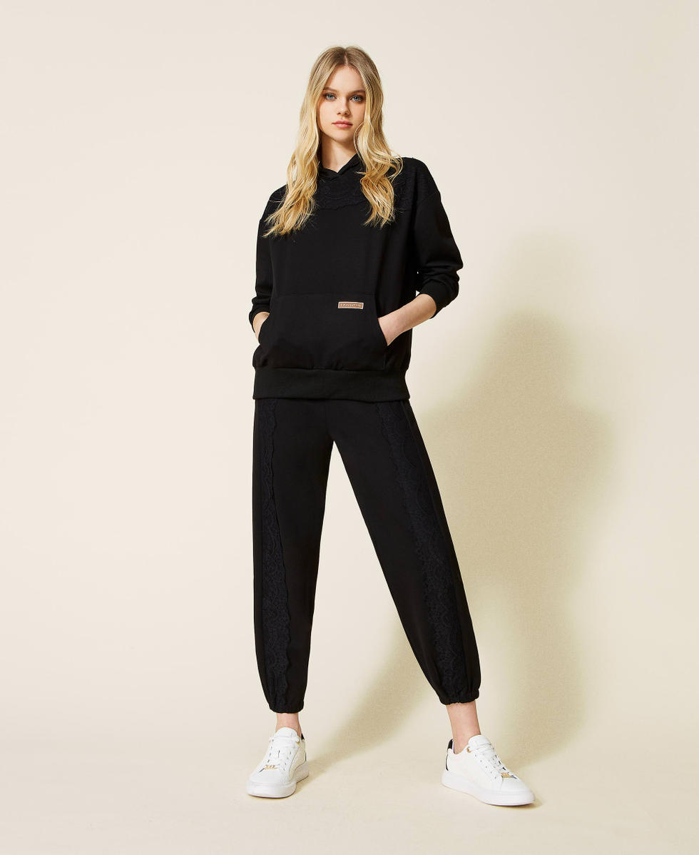 Felpa e joggers con pizzo Donna Nero TWINSET Milano