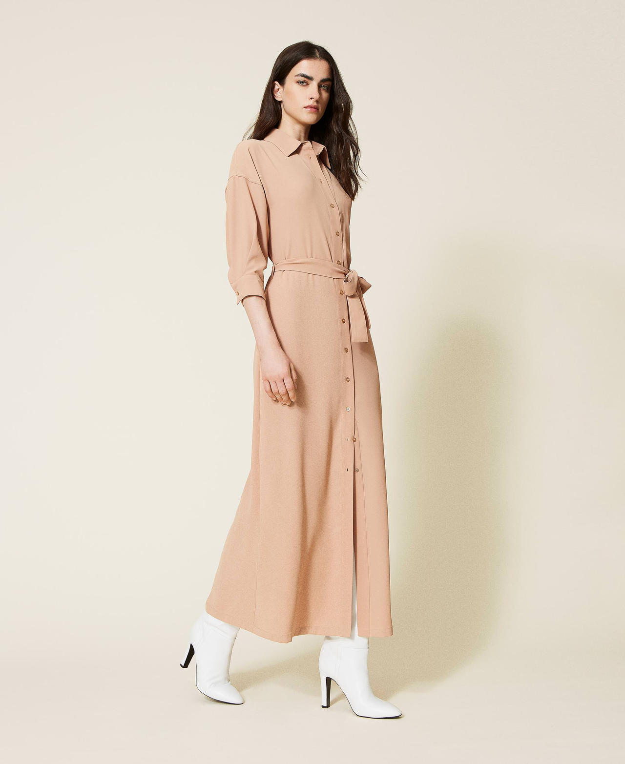 Long shirt dress with belt
