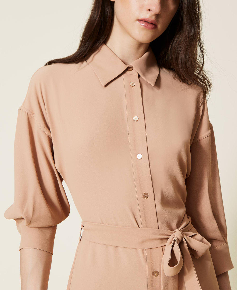long sleeve shirt dress with belt Women Long Sleeve Shirt Dress with Belt Pleated Frill Swing Midi Elegant  Fashion