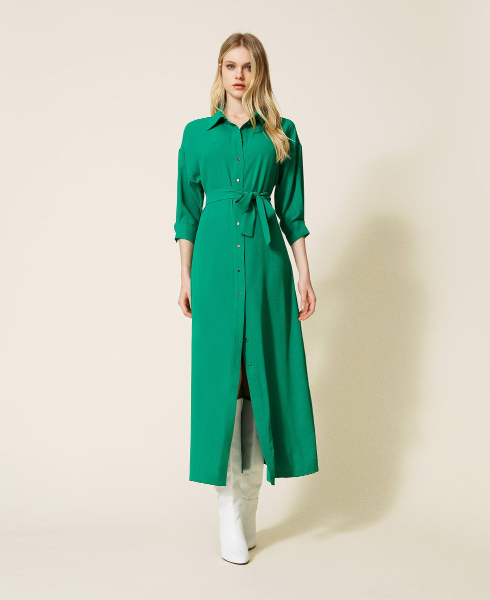 Long shirt dress with belt Woman Green TWINSET Milano