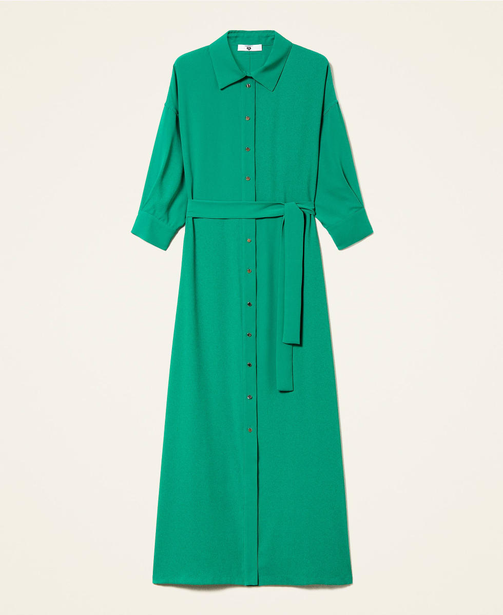Long shirt dress with belt Woman, Green | TWINSET Milano