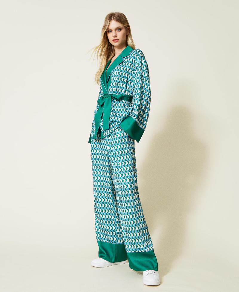 Veste kimono en satin imprimé Bicolore Imprimé New Pois/Vert « Green Flag » Femme 222LI26FF-02