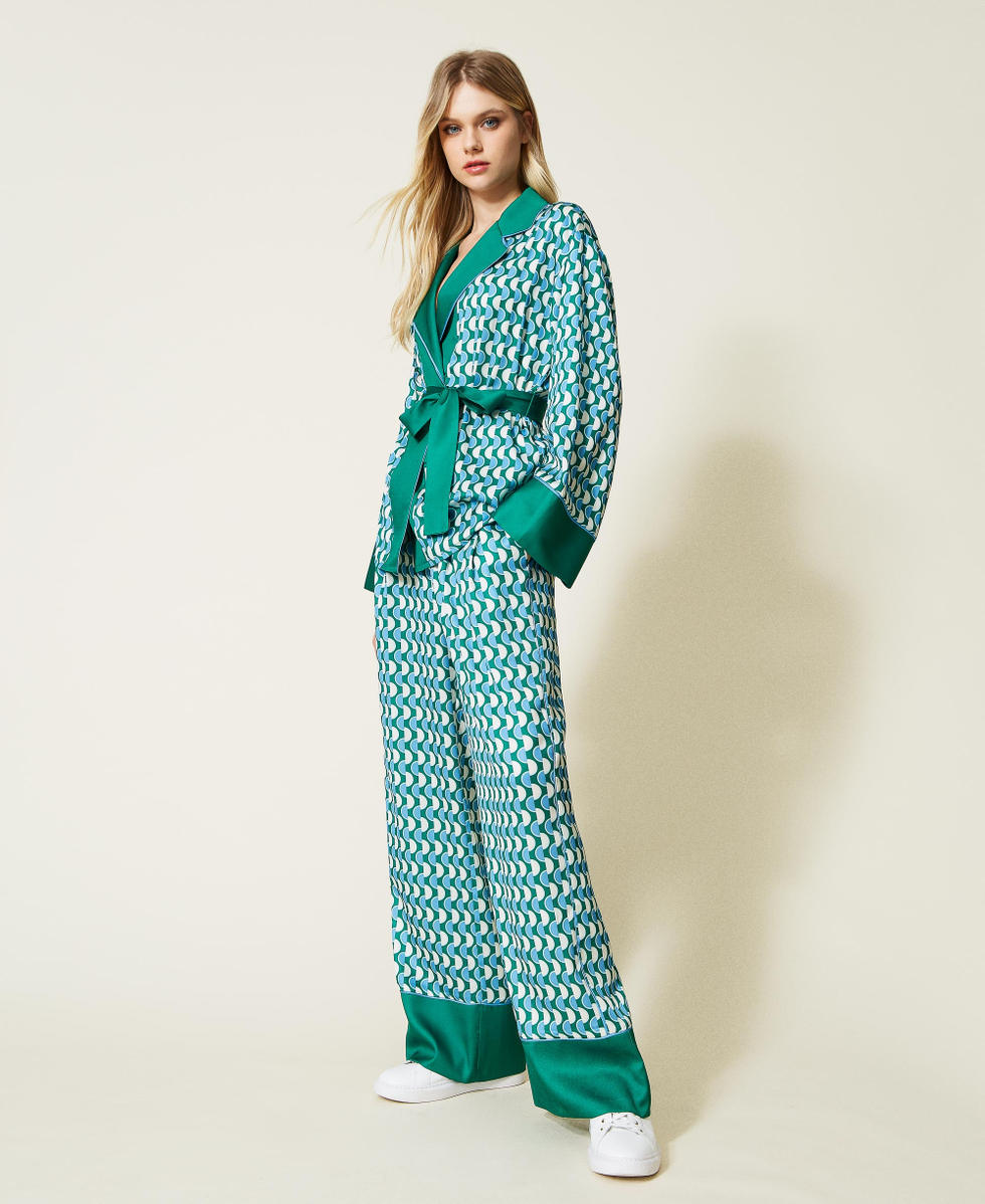 Veste kimono en satin imprim&eacute;